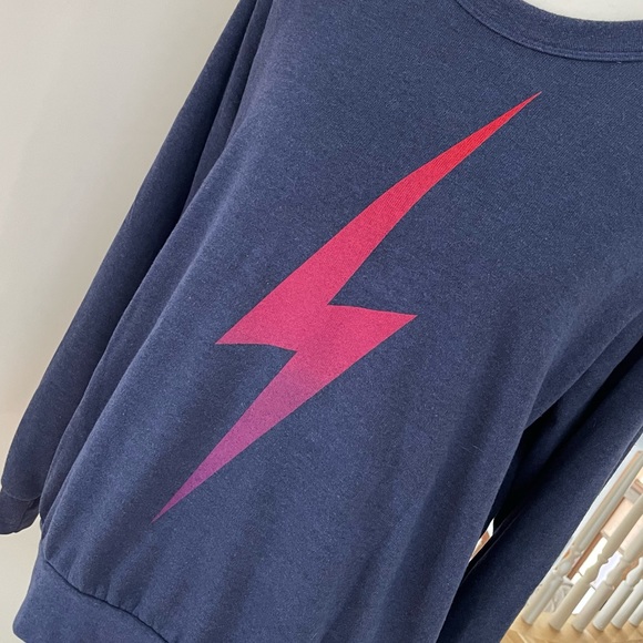 NWOT Aviator Nation Bolt Fade Sweatshirt Navy Pullover Hot Pink Lightning Strike - Picture 2 of 12
